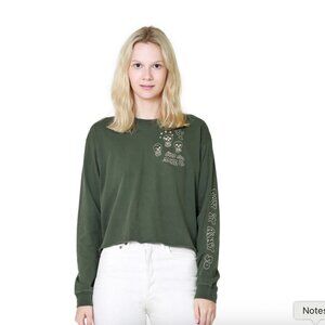 Mother Denim Long Sleeve Slouchy Tee, Green, Kiss and Make up, Small